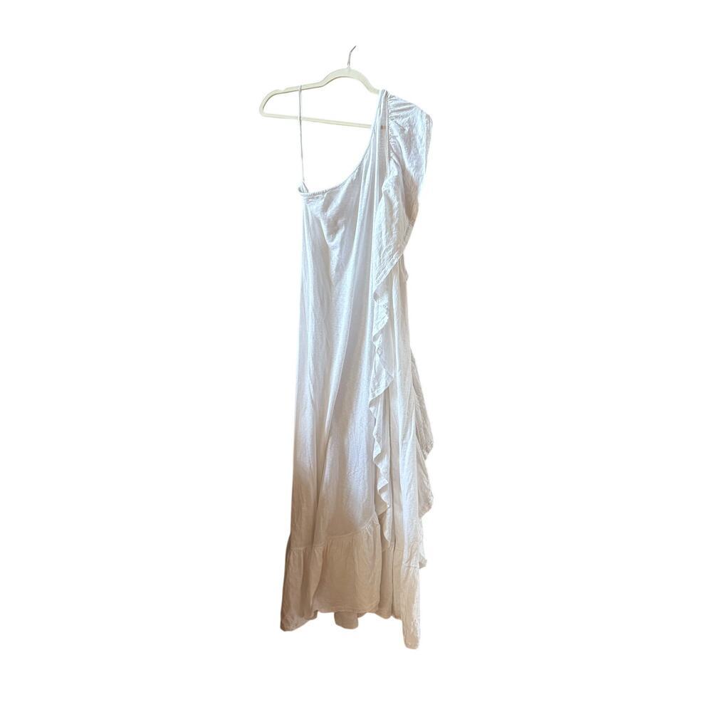 Elisa Slub Cotton White Maxi Dress Ruffled One Shoulder Dress Medium - Picture 12 of 16